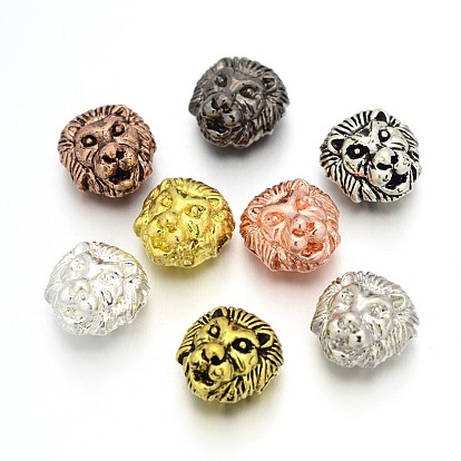 Tibetan Style Alloy Lion Head Beads, 12x13x9.5mm, Hole: 2mm