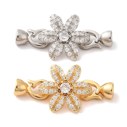 Brass Pave Clear Cubic Zirconia Fold Over Clasps, Flower