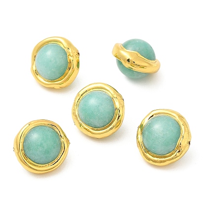 Natural Amazonite Beads, Long-Lasting Plated, with Golded Plated Brass Edge, Round