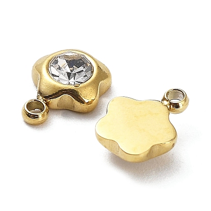 Ion Plating(IP) 304 Stainless Steel Charms, with Glass, Flower Charm