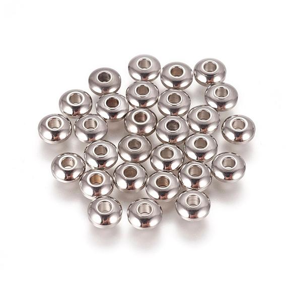 304 cuentas de rondelle liso de acero inoxidable, 6x3 mm, agujero: 2 mm