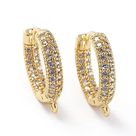 Brass Micro Pave Cubic Zirconia Huggie Hoop Earring Findings, with Horizontal Loop, Ring, Clear