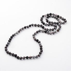 Натуральный черный шелковый камень / ожерелья из неттонов, бисера ожерелья, матовые, 35.8 дюйм