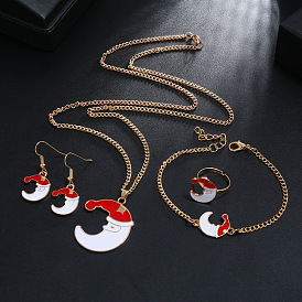 Chic Christmas Moon Jewelry Set - Earrings, Ring, Necklace & Bracelet Accessories