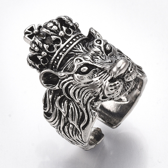 Alloy Cuff Finger Rings, Wide Band Rings, Lion