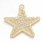 Alloy Big Pendants, Cadmium Free & Lead Free, Matte Style, Star, Real 14K Gold Plated
