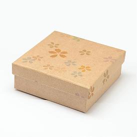 Kraft Jewelry Box, for Bracelet/Bangle, Square, Flower Pattern