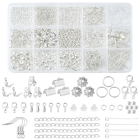 DIY Jewelry Making Finding Kit, Including Brass Bead Tips & Crimp Beads, Iron Chain Extender & Jump Rings & Ribbon Crimp Ends & Pins & Earring Hook, Alloy Clasps & Charms, Plastic Ear Nuts