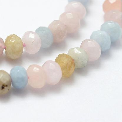 Morganite naturelle rangées de perles, rondelle, facette
