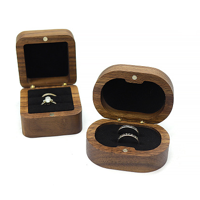Boîtes de rangement ovales en bois pour alliances avec intérieur en velours, coffret cadeau en bois pour bague de couple avec fermoirs magnétiques