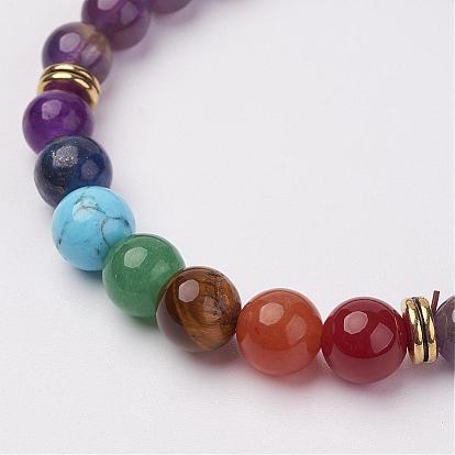 Gemstone Beaded Stretch Bracelets, with Alloy Findings, Round