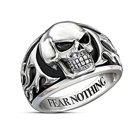 Steam Punk Style Alloy Skull Finger Rings, Word Fear Nothing Rings for Men Women