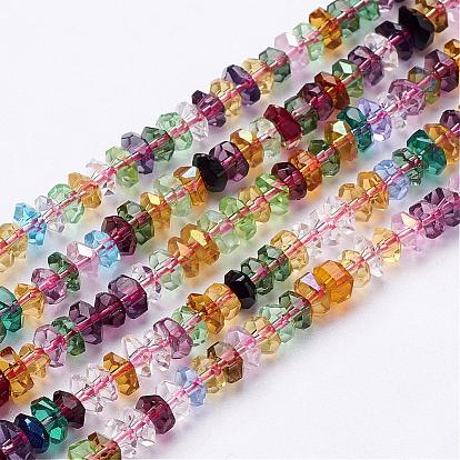 Glass Beads Strands, Crystal Suncatcher, Mixed Color, Faceted, Rondelle, 6x3mm, Hole: 1mm, about 125pcs/strand, 15 inch