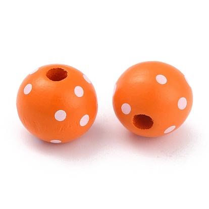 Dyed Natural Wooden Beads, Macrame Beads Large Hole, Round with Polka Dot