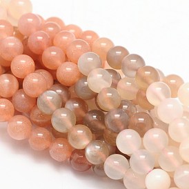 Redondas hebras de perlas naturales Sunstone, aa grado