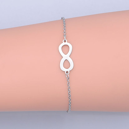 201 Stainless Steel Link Bracelets, with Lobster Claw Clasps, Infinity