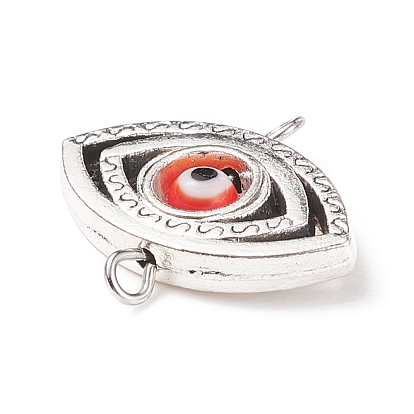 Charme de connecteur de perles rondes au chalumeau mauvais œil fait à la main, avec alliage de style tibétain et apprêts en fer, argent antique et platine