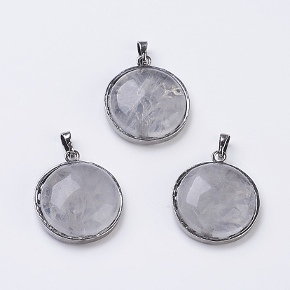 Gemstone Pendants, Flat Round, Antique Silver