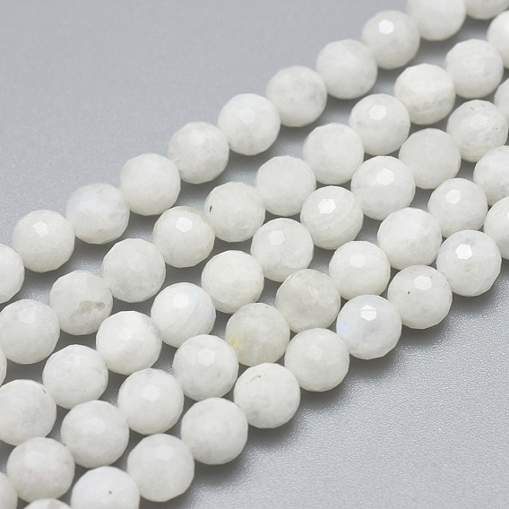 Brins de perles de pierre de lune arc-en-ciel naturel, facette, ronde