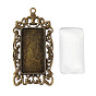 DIY Pendant Making, Tibetan Style Alloy Pendant Cabochon Bezel Settings, with Glass Rectangle Cabochons, Nickel Free