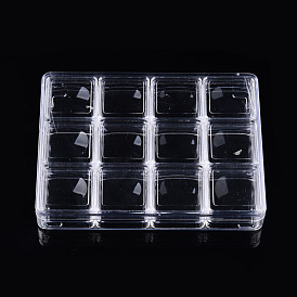Conteneurs de stockage de perles en plastique de polystyrène rectangle, avec 12pcs petites boîtes carrées