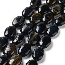 Natural Blue Tiger Eye Beads Strands, Dyed, Flat Oval