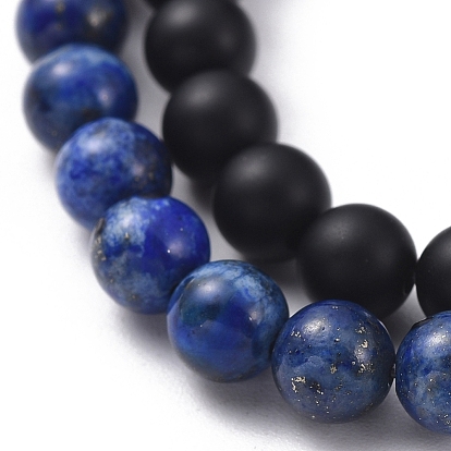 Ensembles de bracelet extensible, bracelets avec perles de pierres précieuses naturelles, non-magnétiques perles synthétiques d'hématite, Perles d'agate noire naturelle (teintes) et perles de zircone cubique en laiton plaqué sur support