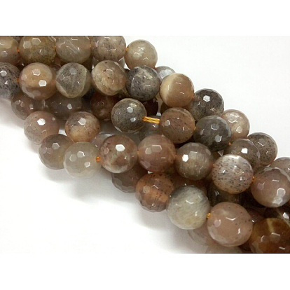 Natural Black Sunstone Round Bead Strands, Faceted