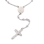 304 Stainless Steel Rosary Bead Necklaces For Easter, with Oval with Virgin Mary Link and Crucifix Cross Pendants