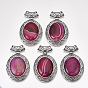 Gemstones Big Pendants, with Alloy Findings, Oval, Antique Silver