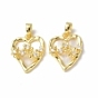 Shell Pendants, with Brass Micro Pave Cubic Zirconia Findings, Asymmetrical Heart with Flower Charm