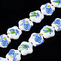 Handmade Porcelain Ceramic Beads Strands, Flower Printed, Flower