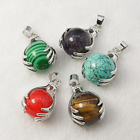 Gemstone Pendants, Dyed, with Brass Findings, Round, 27x18mm, Hole: 4x6mm