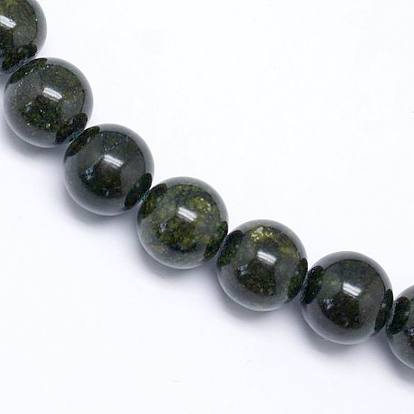 Round Gemstone Beads, Natural Serpentine/Green Lace Stone