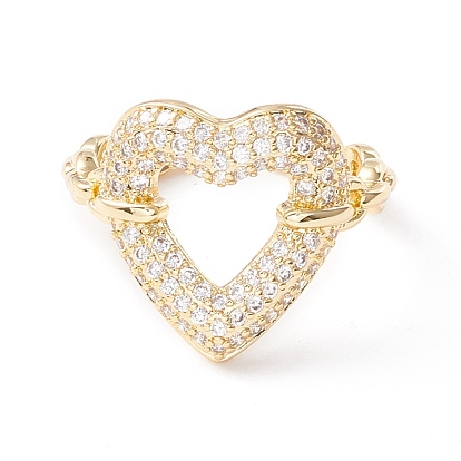 Bague de manchette cœur en zircone cubique transparente, anneau ouvert en laiton creux exquis pour les femmes, sans cadmium et sans plomb