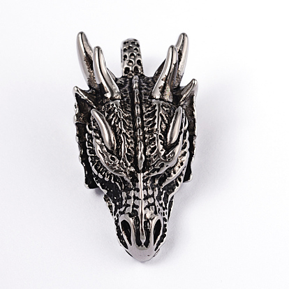 Dragon Head 304 Stainless Steel Pendants, 45x22x17mm, Hole: 7x6mm