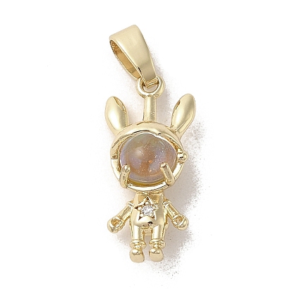 Brass Micro Pave Clear Cubic Zirconia Pendants, with Glass,
Long-Lasting Plated, Robot