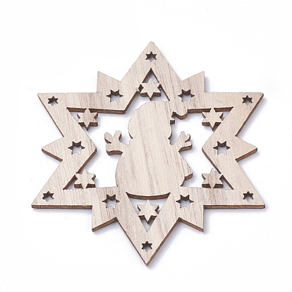 Undyed Wooden Big Pendants, Star with Snowman
