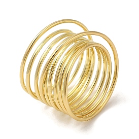 Brass Wire Layer Wrap Ring, Hollow Wide Band Ring for Women