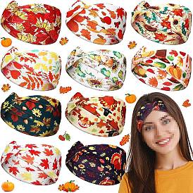 Thanksgiving Day Stretchy Breathable Polyester Headband, Wide Hair Accessories for Woman Girls, Pumpkin Maple Leaf Pattern