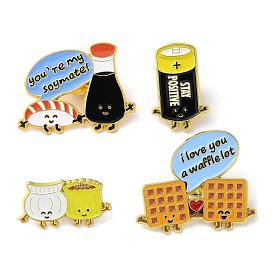 Cartoon Food Enamel Pins, Dumpling Biscuit Battery Badge, Golden Alloy Brooch for Backpack Clothes