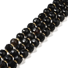 Natural Black Onyx(Dyed & Heated) Beads Strands, with Seed Beads, Faceted Rondelle