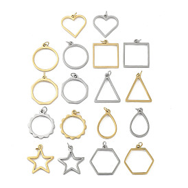 304 Stainless Steel Pendants, Laser Cut, with Jump Ring, Ring/Square/Hexagon/Triangle/Star/Heart/Teardrop/Flower Charm
