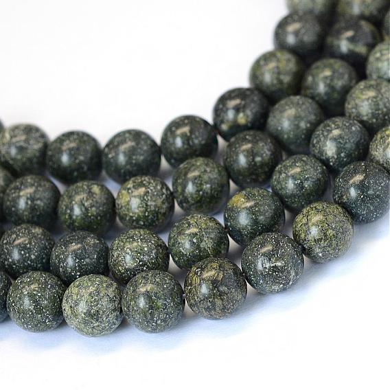 Натуральный серпантин / зеленый кружевной камень с круглыми нитями из бисера