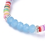 Enfants stretch bracelets, avec des perles heishi en pâte polymère, perles de verre à facettes et perles de strass en laiton
