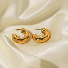 18K Gold Plated Stainless Steel Hollow C-shaped Earrings - Fashionable, Chunky, Trendy.