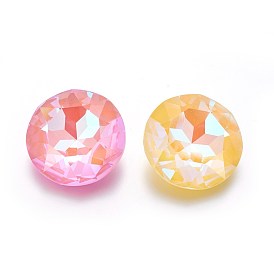 Faceted Glass Pointed Back Rhinestone Cabochons, Flat Round