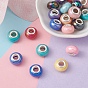Perles européennes en résine opaque, Perles avec un grand trou   , imitation porcelaine, en laiton de tonalité de platine noyaux doubles, couleur ab , rondelle