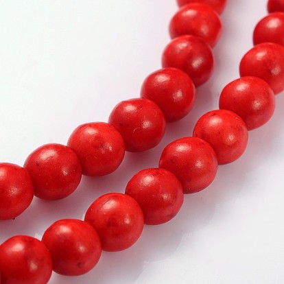 Synthetical Howlite Beads Strands, Dyed Red, Round, 6~7mm, Hole: 0.5mm, about 64pcs/strand, 16 inch