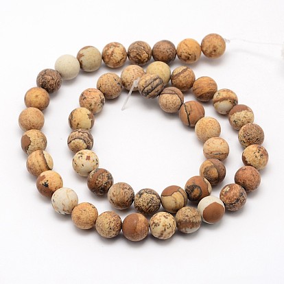 Natural Picture Jasper Beads Strands, Frosted, Round